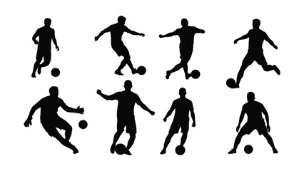 Various soccer players in action silhouettes