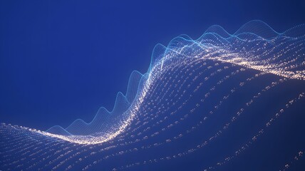 Dynamic wave pattern with glowing particles on blue background