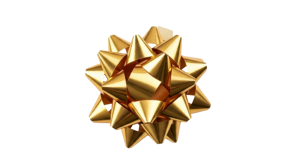 Golden Metallic Bow Decoration on a Transparent PNG File