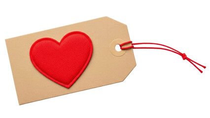 Red Heart on Tag, Valentine's Day, PNG on Transparent Background