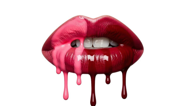 Dripping Lips Half Red and Pink on a Transparent PNG File