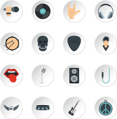 Rock music icons set in flat style