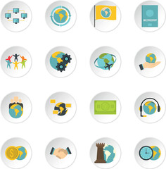 Global connections icons set in flat style