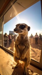 Meerkat by a window