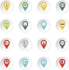 Points of interest icons set in flat style