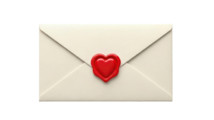 Envelope Sealed with Red Heart Wax on Transparent Background PNG