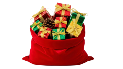 Santa's Sack Overflowing with Colorful Presents PNG Image on Transparent