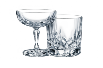 Crystal Drinkware: Coupe and Tumbler Glasses with a transparent background