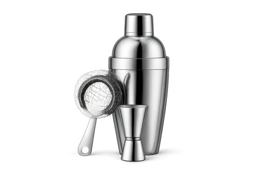 Cocktail shaker and bar tools on a transparent background render image