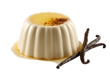 elegant dessert with vanilla bean pods, showcasing culinary refinement  . Isolated on transparent background, png