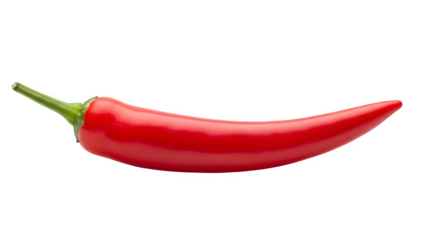 Fresh vibrant red chili pepper close up studio shot with detailed texture isolated on transparent background