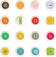 Clothes button icons set in flat style
