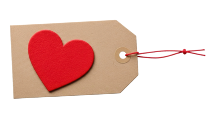Red Heart on Beige Tag PNG Image with Transparent Background