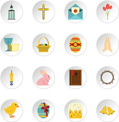 Easter items icons set in flat style
