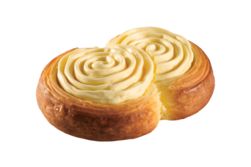 delicious pastry dessert with swirl cream . Isolated on transparent background, png