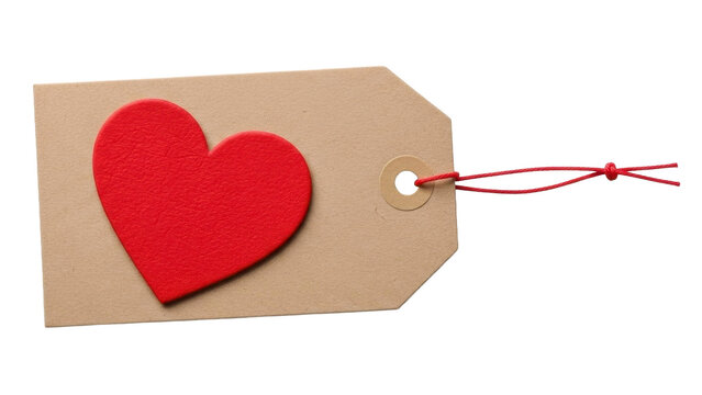 Red Heart on Beige Tag PNG Image with Transparent Background