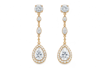 Diamond Earrings with Gold Chains on transparent background design.