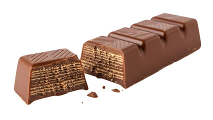 Delicious broken milk chocolate bar with hazelnut pieces a sweet treat for indulgence isolated on transparent background