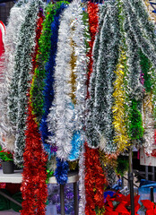 Colorful sparkling long tinsel strings Christmas decor ornaments