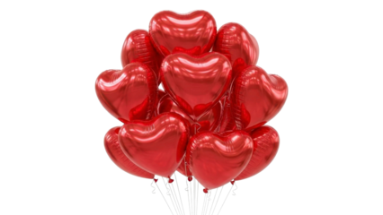 Floating Red Heart Shaped Balloons PNG on Transparent Background