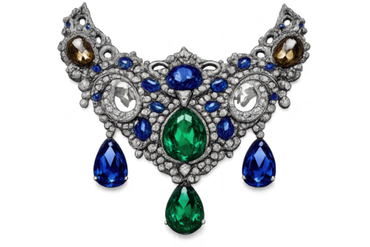 Luxury Gemstone Necklace, Jewelry on transparent background Showcase Art - Powered by Adobe