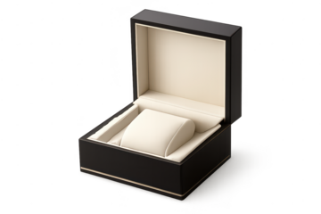 Elegant watch box mockup on transparent background, jewelry display.