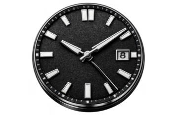 Detailed watch face with transparent background, precise timekeeping.