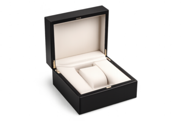 Elegant black watch box with a transparent background studio shot view
