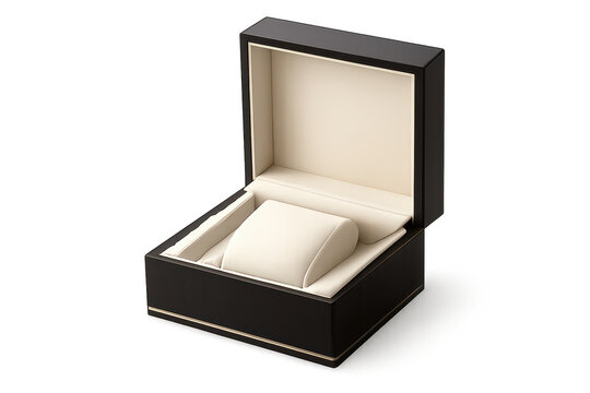 Elegant watch box mockup on transparent background, jewelry display.