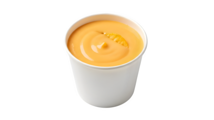Delicious mango smoothie in a white paper cup with a vibrant orange color isolated on transparent background