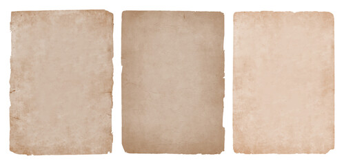 Set of old rough paper sheets with torn ripped worn edges, aged vintage background texture