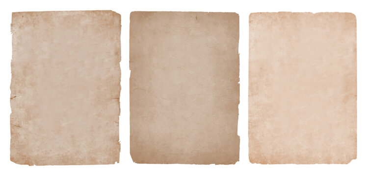 Set of old rough paper sheets with torn ripped worn edges, aged vintage background texture
