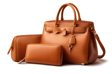 Elegant Tan Leather Bag Set on transparent background - Fashion Ready