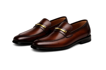 Naklejka premium Elegant Brown Leather Loafers with Gold Detail - transparent background