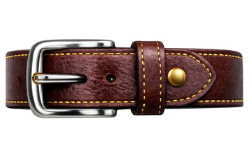 Elegant brown leather belt with a transparent background photograph.