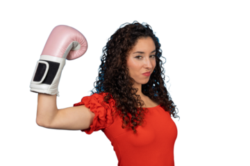 Woman showing strength and empowerment with boxing glove