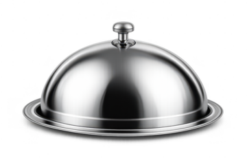 Silver serving dome, metal cloche with a transparent background image.