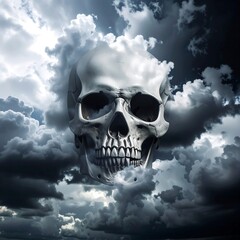 Skull amidst stormy clouds