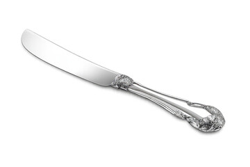 Fototapeta premium Butter knife silver ornate design transparent background, elegant metal