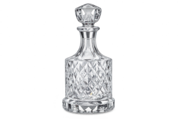 Elegant crystal decanter with transparent background, exquisite design.
