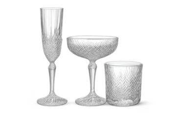Elegant crystal glasses on a transparent background for luxury designs.
