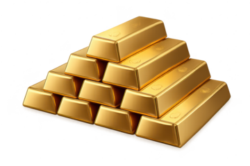 Stack of Shiny Gold Bars on a transparent background in Black space