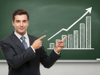 Businessman presenting growth chart on chalkboard