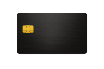 Black debit card with chip on transparent background, credit mockup
