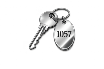 Silver Key and Tag with Number on a transparent background image view