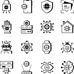 Collection of AI and Technology Line Style Icons 