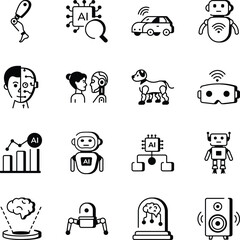 Set of AI and Robotic Line Style Icons 
