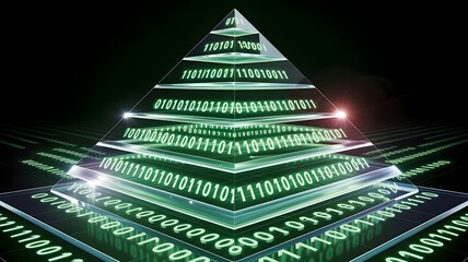 Crystalline pyramid of transparent binary code layers – Great for encryption, digital architecture, or advanced science themes.