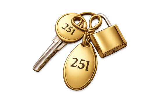 Golden Key and Padlock with transparent background and the Number 251
