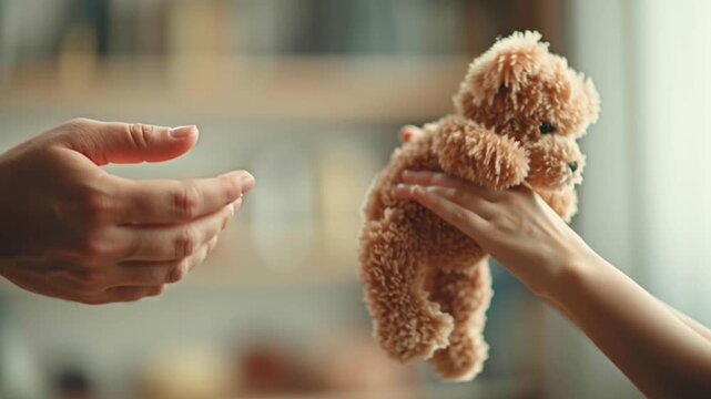 Father Giving a Teddy Bear to His Child
